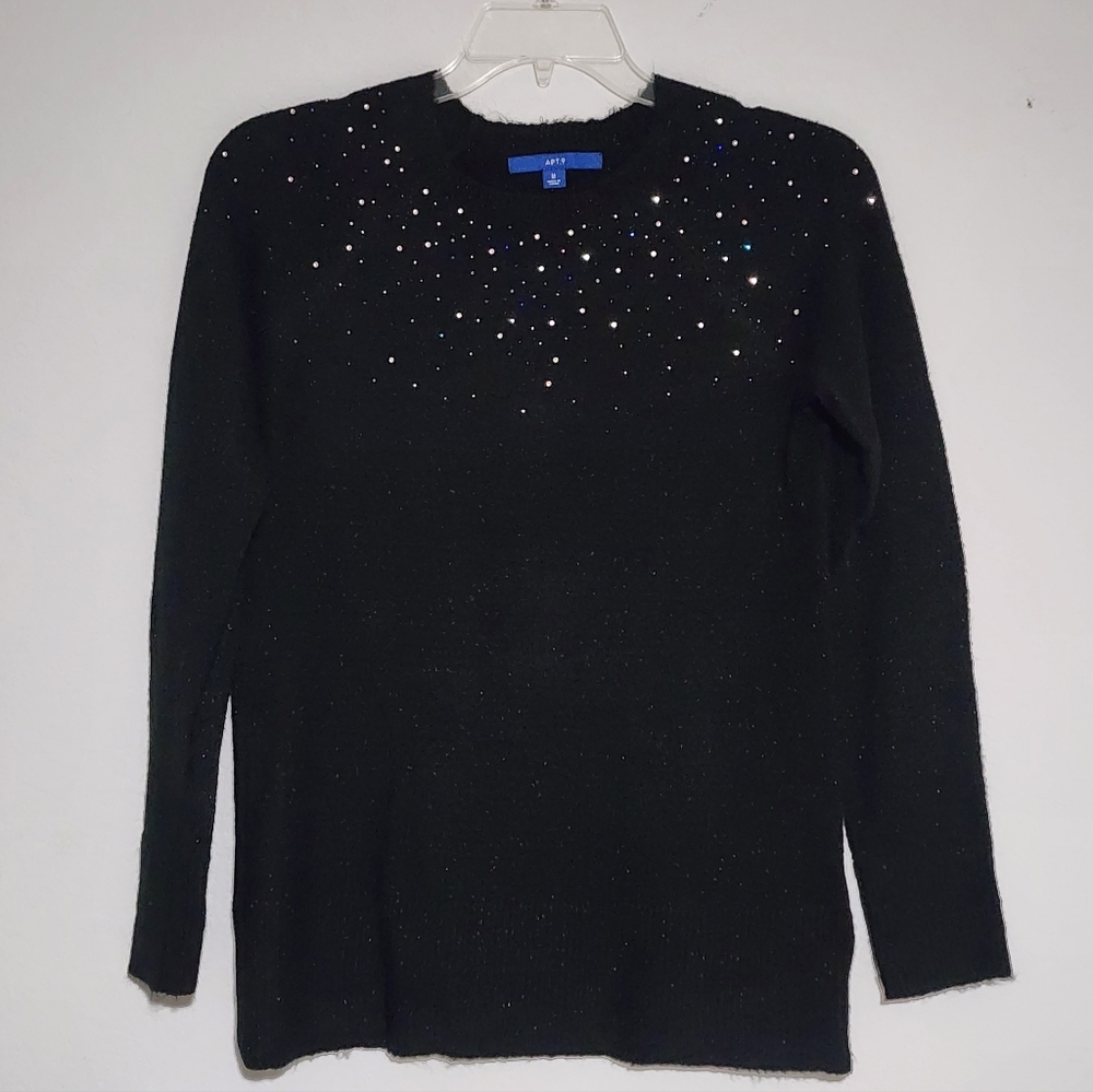 Apt. 9 Black Knit with Vibrant Rhinestone Details Size Medium